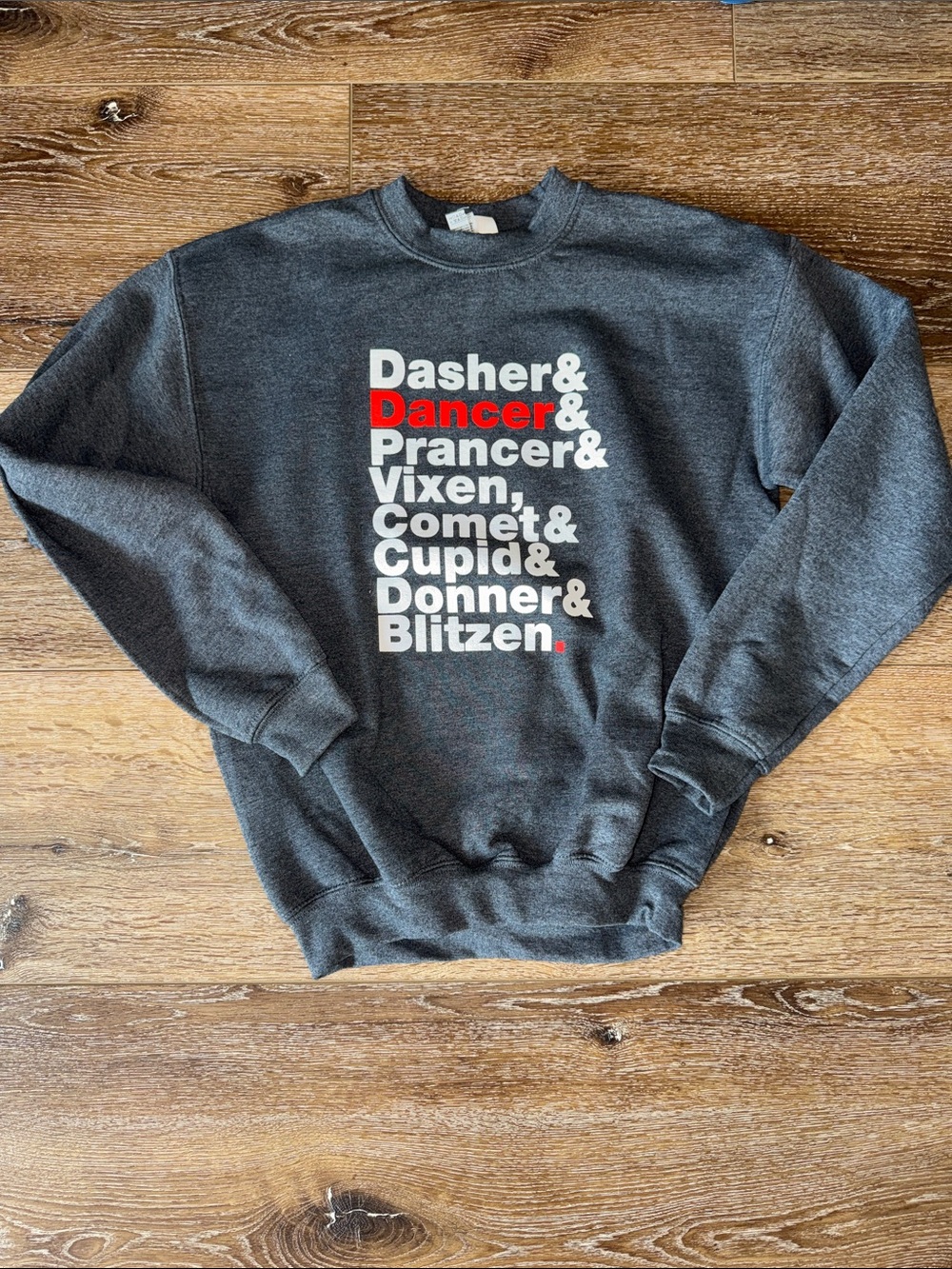 Gray Christmas Reindeer Names Sweatshirt - 'Dancer' Highlight